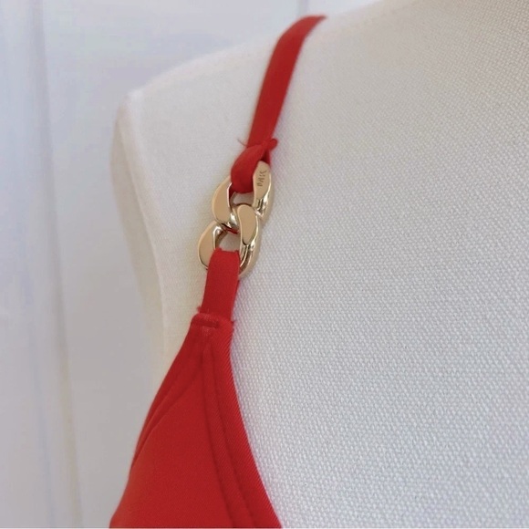 Michael Kors Orange Solids Logo Gold Chain One-Piece Swimsuit Women’s Size 6 - Picture 9 of 12